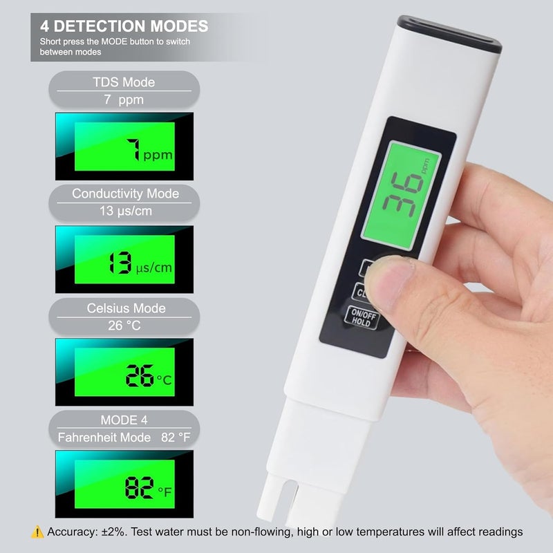 MADETEC Digital TDS Meter for Drinking Water, 2025 New Water Tester 4 in 1 TDS, EC & Temperature Meter, Accurate & Reliable 0–9990 PPM Meter, Ideal for Aquariums, Swimming Pool, RO/DI System, Hydroponics - Image 3